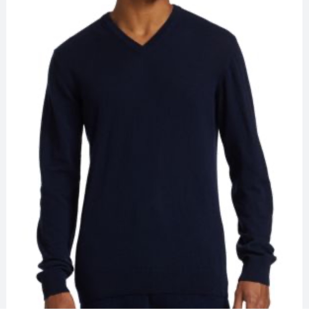 Saks Fifth Avenue Black Label Cashmere V Neck Sweater Quiet Luxury Blue Knit